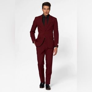 Men's Burgundy Suit Set (coat,pants,tie)